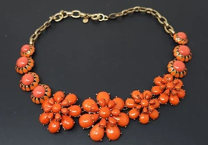 Vintage J Crew Coral Orange Lusite Flower Statement Necklace 19" - Zdjęcie 1 z 4