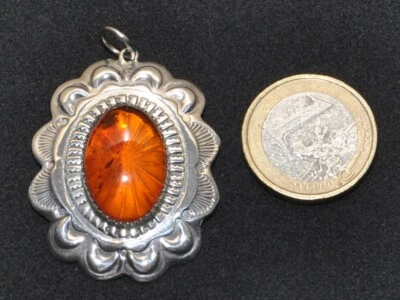 Ciondolo pendente ovale Argento 925 con pietra ambra naturale - Immagine 1 di 4