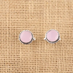 925 Silver Genuine Rose Chalcedony Gift Luxury Modern Cufflinks Jewelry 0.51" - Picture 1 of 2
