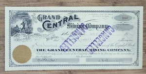 Grand Central Company Mining Stock Certificate - Picture 1 of 1