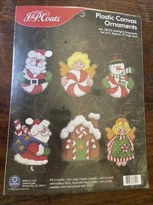 Vintage 1998 J & P Coats Plastic Canvas Christmas Ornament Kit Cross Stitch - Picture 1 of 8