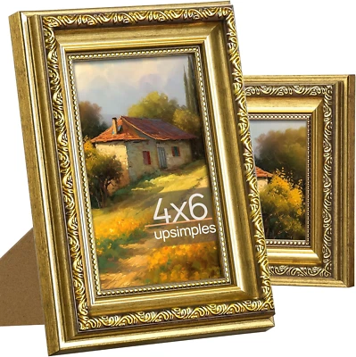 2-Pack 4x6 Picture Frames with Real Glass - Ornate Vintage Style Picture Frames - Image 1 of 4