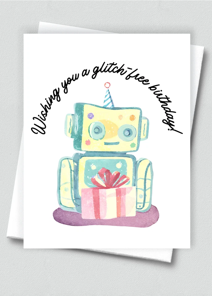Set of 20 handmade Robot birthday cards with white envelopes, bulk birthday card - Image 1 of 1