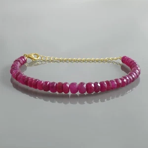 Top-Quality Ruby 5mm Beads Bracelet with Exquisite Handcrafted 925 Silver Chain - Picture 1 of 6
