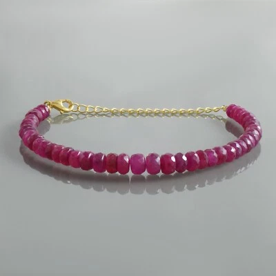 Top-Quality Ruby 5mm Beads Bracelet with Exquisite Handcrafted 925 Silver Chain - Image 1 of 4
