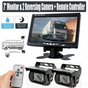 7'' Monitor w/ 2 Reverse Camera Rear View Kit  For Bus Truck Caravan Car 12-24V