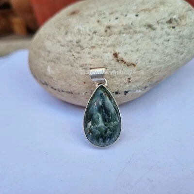 Colgante de piedras preciosas de serafinita de plata de ley 925 colgante de promesa de diseñador PG4716 Foto 1 de 3