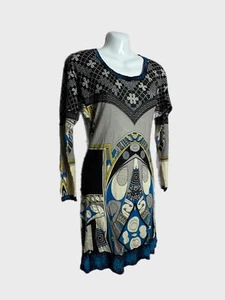 Custo Barcelona 2000s Multi Abstract Art Print Knit Tunic Dress - Size M - Picture 1 of 8