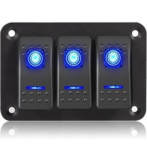 3 Gang Toggle Rocker Switch Panel Car Boat Marine RV Truck Blue LED 12V-24V 5PIN - Picture 1 of 7