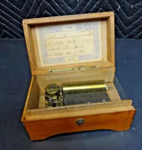 Vintage Antique Wind swiss cylinder music box , 4 Airs , Song, oak Case - Picture 1 of 13