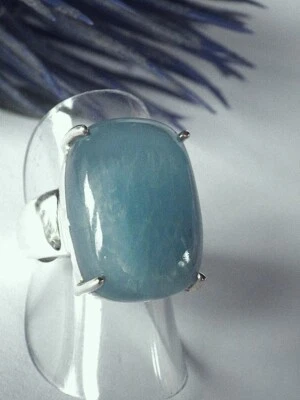 SCHMUCK-STCK RING Silber Blau MILKY AQUA CABOCHON AQUAMARIN  BERYLL Groß 18 56 - Bild 1 von 4