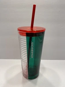 Starbucks Holiday 2021 Clear Ribbed & Green Glass 18 oz Tumbler Cup w/ Straw NWT - Picture 1 of 5