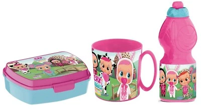 Cry Babies Set Colazione Box Porta Merenda + Borraccia + Tazza Bicchiere scuola