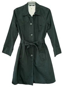 Vintage 90s Old Navy Trench Coat Jacket Womens XL Navy Blue Lined with Belt - Picture 1 of 9