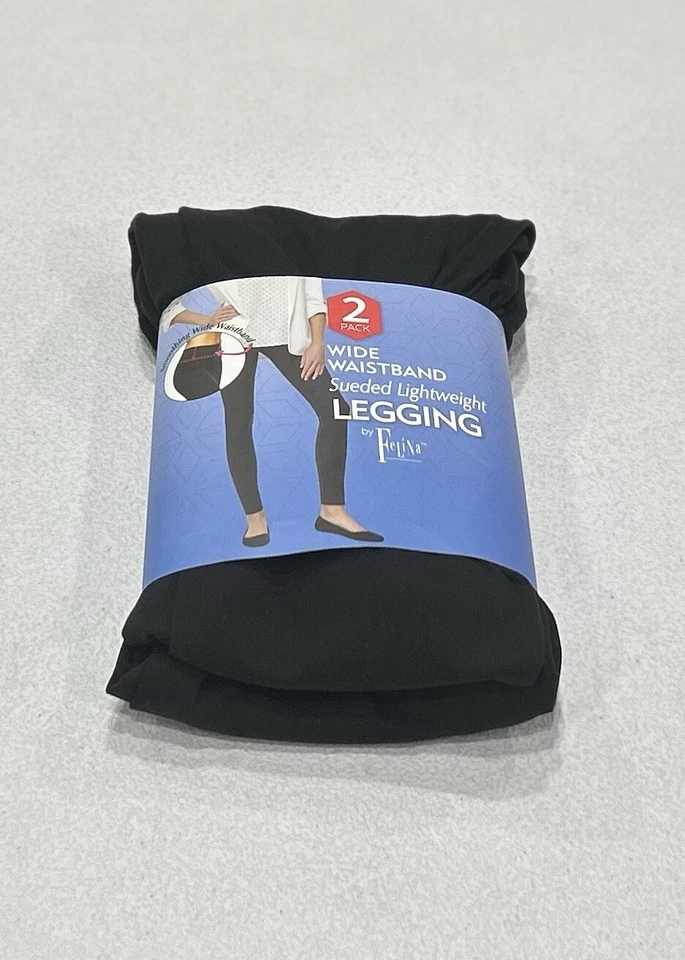 Womens Felina 2 Pack Sueded Lightweight Legging Black Wide Waistband Small 4 6