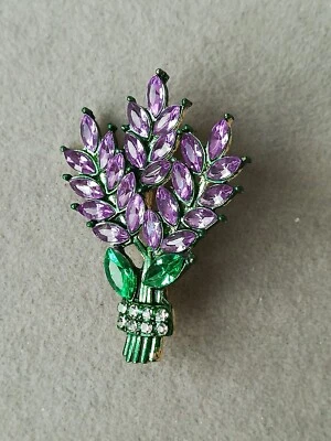 Lavendel Brosche Gold Glitzer Lila Violett Grün Blumen Blume Blüten Zweig Floral - Bild 1 von 2