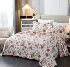 3-Piece Spring Floral Print Bedspread Coverlet Set 100% Cotton Lightweight NEW