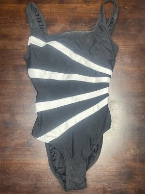 Longitude One Piece Swimsuit Black With White Stripes Size 8 - Image 1 of 4