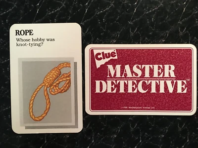 Clue  MASTER DETECTIVE   Rope  Weapon Card  1988 Game Replacement Piece/Card - Image 1 of 3
