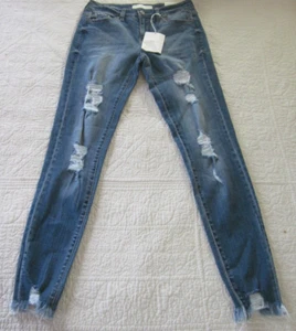 Jeans donna Kancan 26 vita media skinny blu lavaggio medio orlo grezzo invecchiato 14 - Foto 1 di 8