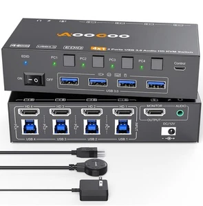 HDMI KVM Switch 8K@60Hz 4K@144Hz for 4 Computers Share Monitor Audio - Zdjęcie 1 z 18