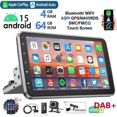 DAB+ Android 14 Autoradio Carplay 1 DIN GPS WIFI 360° Drehbar Bildschirm+Kamera - Bild 1 von 4