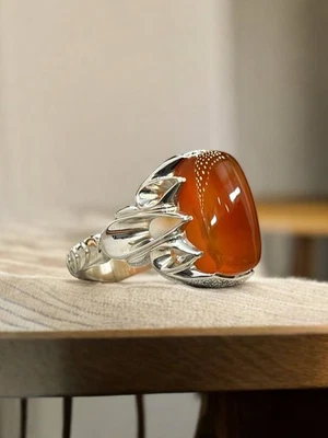 Natural Real Yemeni Aqeeq light brown Aqeeq (agate) Ring for men in 925 - Image 1 of 4