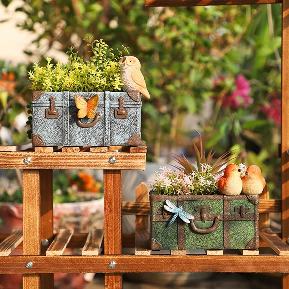 Resin Flower Pot Plant Holder Suitcase Shape Sculpture Bonsai Pot Planter Flower - Image 1 of 1