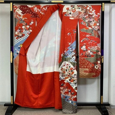 Japonés 1zu29 patrón clásico Furisode fondo oro rojo producto - Imagen 1 de 4
