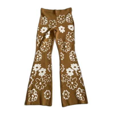 Calça suéter feminina Solai flores médias anos 70 alargamento bootcut stretch - Imagem 1 de 4