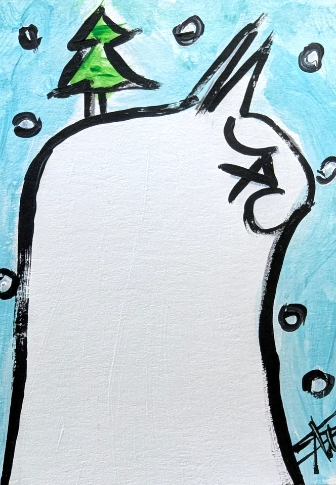 Tarjeta de arte moderno de nieve coleccionable pintura árbol gato ACEO original Samantha McLean Foto 1 de 1