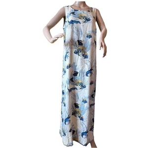 NWOT Guy Harvey Silk Lobster Tropical Fish Maxi Dress Size L Beach Vacation - Imagen 1 de 22