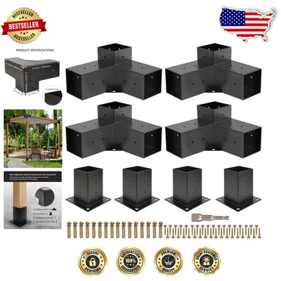 Pergola Brackets 3-Way Corner Mount Kit - Heavy Duty Steel, Powder Coated, 4x... - Image 1 of 4