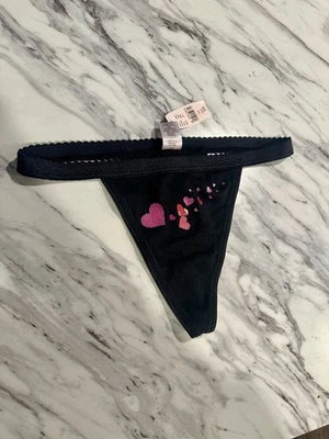 NWT Victoria's Secret Y2k 2002 Thong Scalloped Band Glitter Heart XS Panties - Image 1 of 4