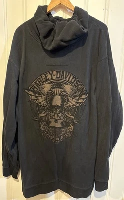 Y2K HARLEY DAVIDSON WINGED SKULL HOODED PULLOVER SWEATSHIRT HD HOODIE BLACK 4XL - Image 1 of 4