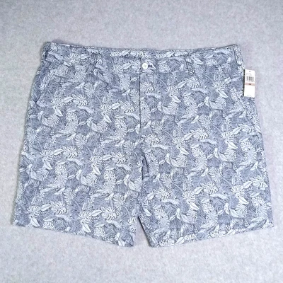 Izod Shorts Mens 42 Classic Fit Chino Chambray Stretch Steel Blue Floral NEW - Image 1 of 4