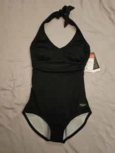 Traje de baño Speedo Endurance para mujer negro liso halter de una pieza talla 6 nuevo con etiquetas - Imagen 1 de 7