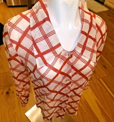 Blusa de Colección Hollywood Praw para Mujer Blanca con Cuello Punta de Lanza a Cuadros Roja MOD 60s M-L Foto 1 de 4