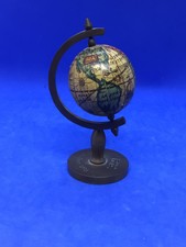 Vintage Brass World Globe Handmade Wood Italy Tabletop Decor 970-1