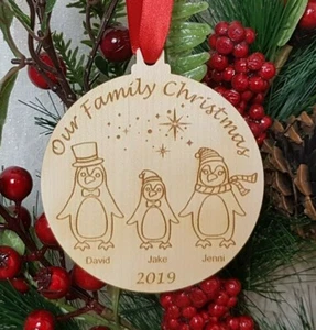 Personalised Family Tree Decoration, Penguin Bauble, Stocking Filler Gift - Picture 1 of 5
