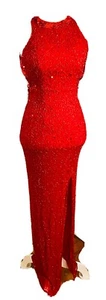 Cache Women’s Red Beaded Sequins Maxi Sleeveless Dress Party Prom Silk Open Back - Picture 1 of 10