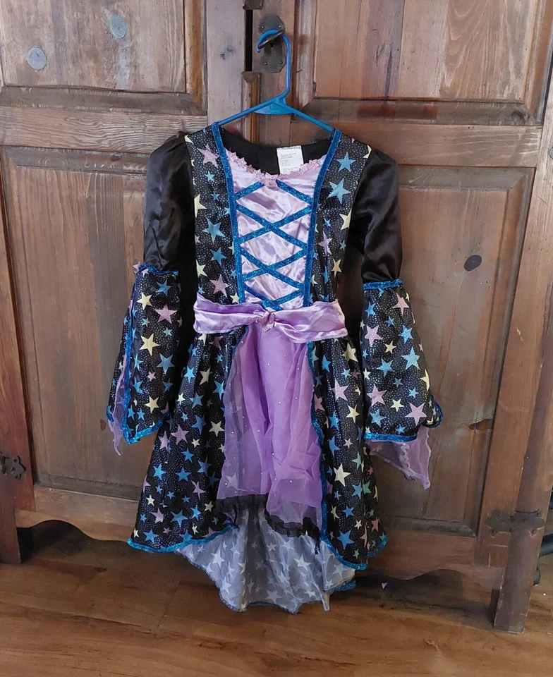 Vestido Halloween Niños M Niñas Negro Polvo de Estrellas Metálico Foto 1 de 1