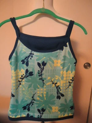 Women's Danskin Tank Top w/ Lined Bra, Blue Floral, S(4/6), NEW No Tags - Image 1 of 4