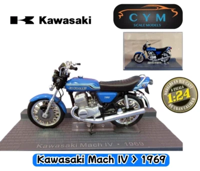 Moto clásica Kawasaki Mach IV 750cc H2 • Año 1969 • (Esc 1/24) Ixo, Altaya, Azul - Imagen 1 de 4