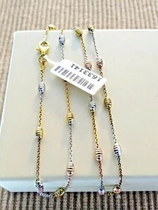 ITALIAN STERLING SILVER FANCY STATION CHAIN 18" with YELLOW & ROSE GOLD OVERLAY - Picture 1 of 5