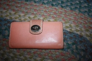 Coach Light Orange Leather Credit Card Turnlock Trifold Long Wallet - Picture 1 of 4