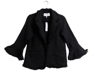 Cupcakes und Kaschmir Damen Schwarz Tweed Fransen Blazer Medium Arbeit Karriere NEU Neu mit Etikett - Bild 1 von 19