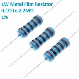 100pcs 1W Metal Film Resistors/Resistance ±1% 121 Values Available 0.1Ω to 2.2MΩ - Picture 1 of 3