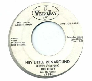 Jon Corey Hey Little Runaround / The Prettiest Girl I've Kissed Today Vee Jay - Imagen 1 de 1