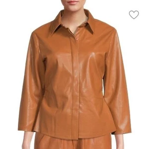 NWT ELIE TAHARI Vegan Leather Shirt size XS - Picture 1 of 6